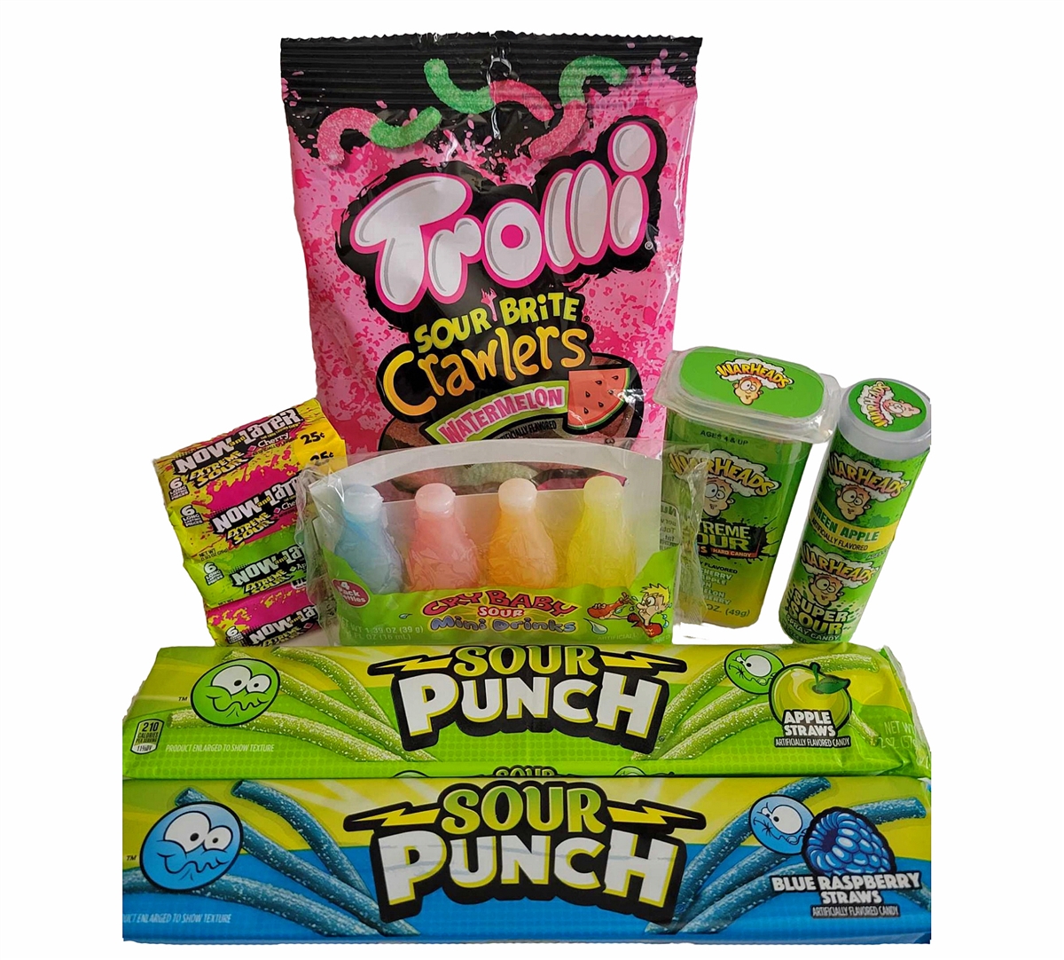 Get ready for a jaw quenching, tear jerking sour candy mix! This assortment includes the popular and highly favored sour candy brands. This 9 piece Sour Pack by Candy Attic prove